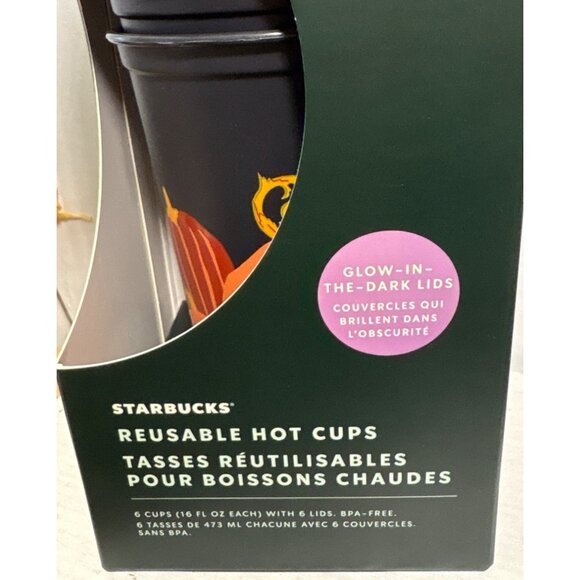 Starbucks Reusable Hot Cups Glow In The Dark Lids Set Of 6 Halloween 2021 NEW 16 - Picture 2 of 8